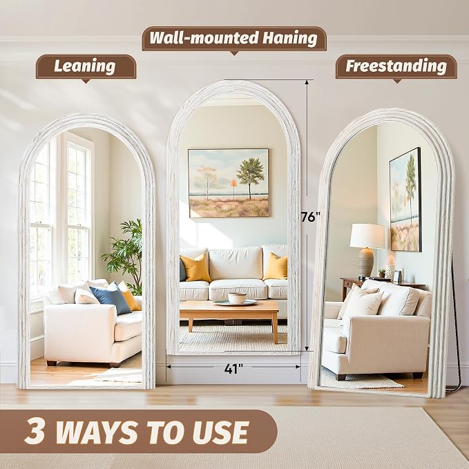 Antok Full Length Mirror 76"×41" Floor Mirror Standing Tall Mirror, Arched - Image 7