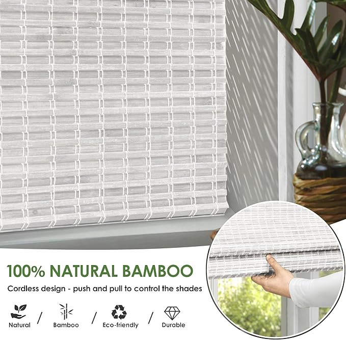 LazBlinds Cordless Bamboo Roman Shades, Privacy Blinds - Image 4