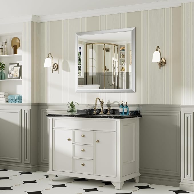 40x36 Inch Brushed Silver Bathroom Mirror - Image 4