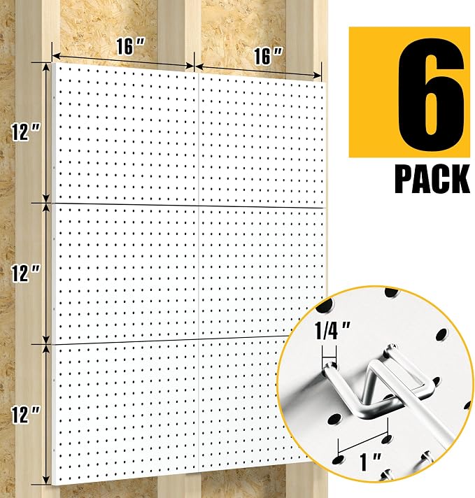 Spampur Peg Board, 6 Pack Metal Pegboard Panels White Pegboards Wall Organizer - Image 3