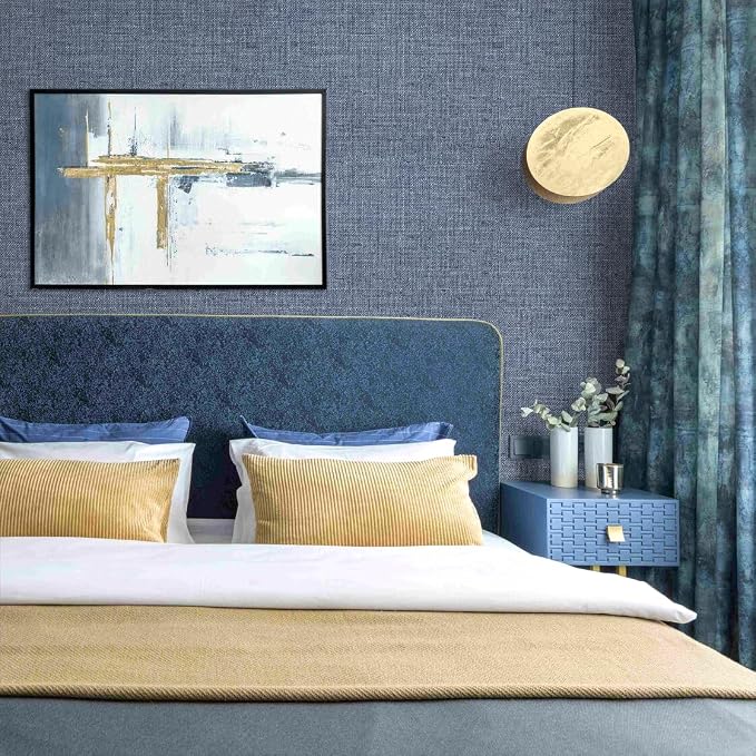Blue Grasscloth Peel and Stick Wallpaper Textured Contact Paper 15.7in x - Image 2