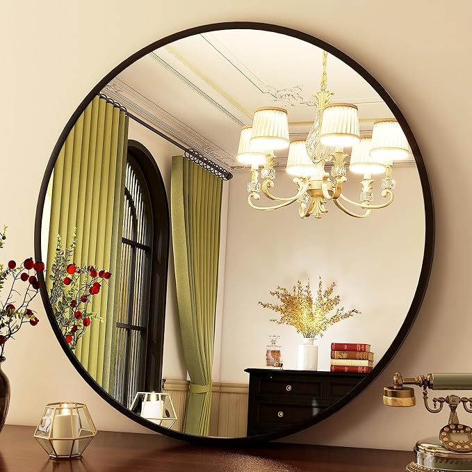 HARRITPURE Round Mirror 24 Black Wall Mounted Circle Mirrors Vanity Mirror - Image 6