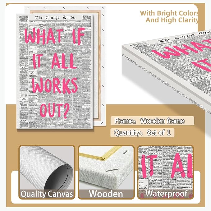 Liyark Retro Trendy Newspaper Canvas Wall Art 'What If All Works Out' Poster - Image 2