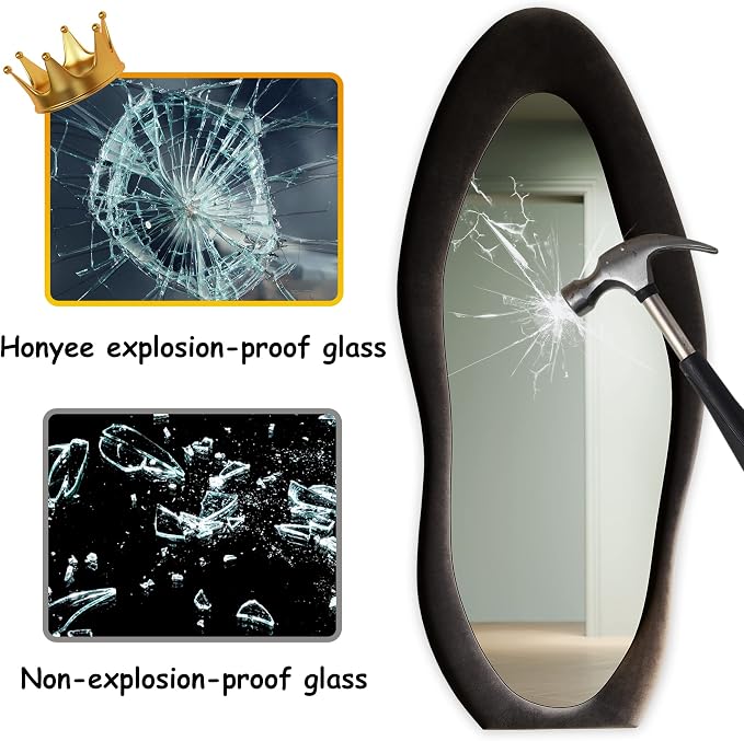 Honyee Full Length Mirror, Flannel Wrapped Wooden Frame Floor Mirror, Irregular - Image 6