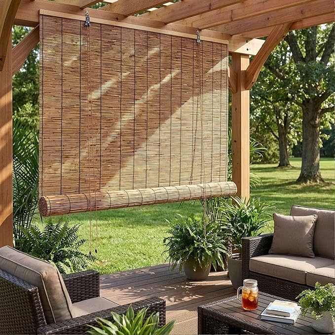 Bamboo Blinds Outdoor Patio, Natural Retro Reed Roll Up Shades - Image 2
