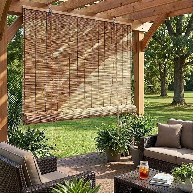 Bamboo Blinds Outdoor Patio, Natural Retro Reed Roll Up Shades - Image 2