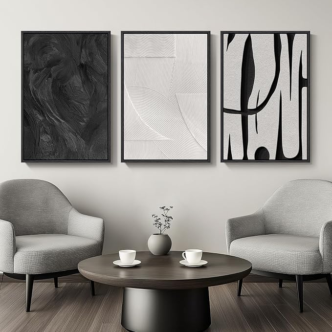 Large Framed Black and White Abstract Wall Art - Image 2
