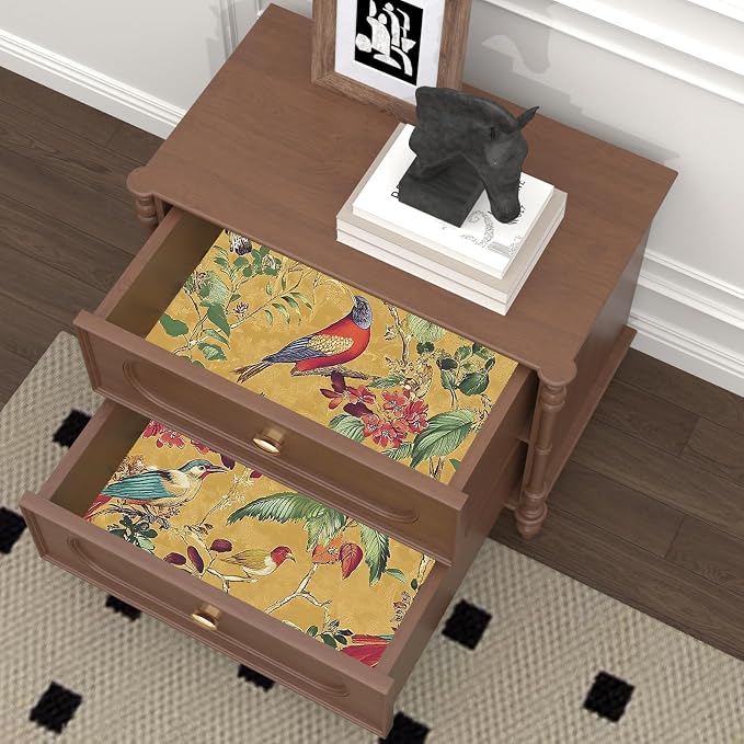Yellow Boho Wallpaper Peel and Stick, Vintage Floral Bird Contact Paper - Image 4