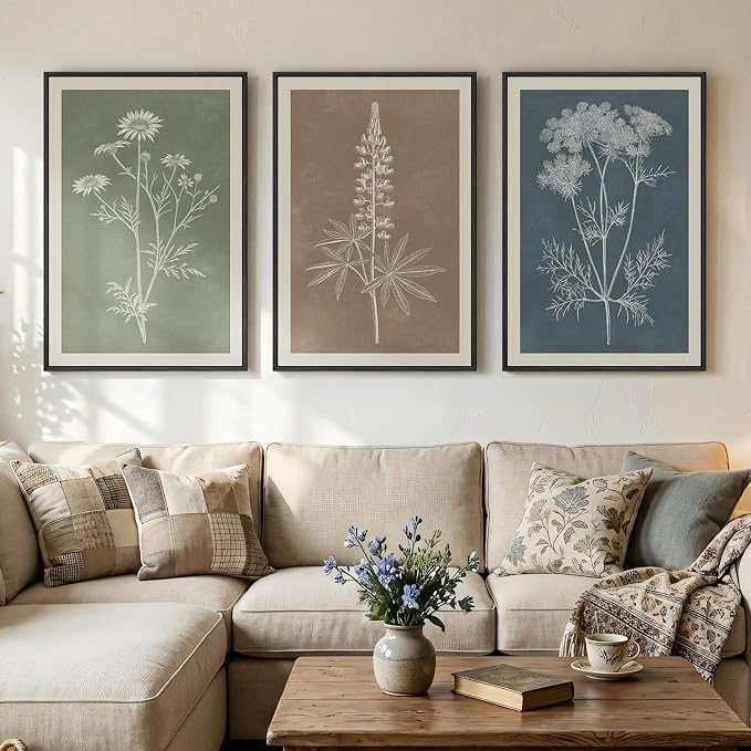 Framed Boho Botanical Wall Art for Living Room, 3 Piece Modern Farmhouse by Cuspin