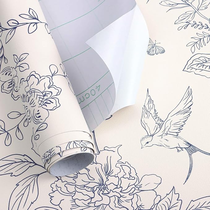 Froluya Cream White and Blue Floral Wallpaper Peel and Stick Wallpaper - Image 5