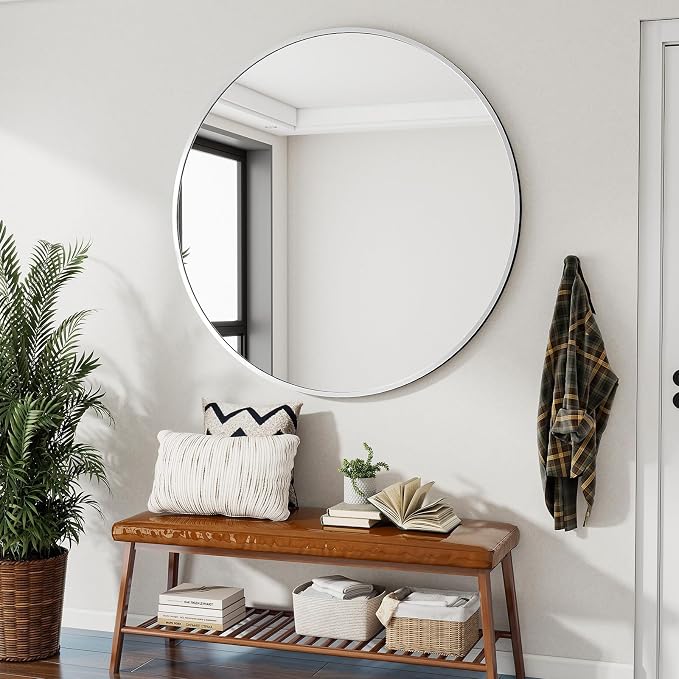 VooBang Black Round Bathroom Mirror, 42 inch Large Circle Wall Mounted Hanging - Image 7
