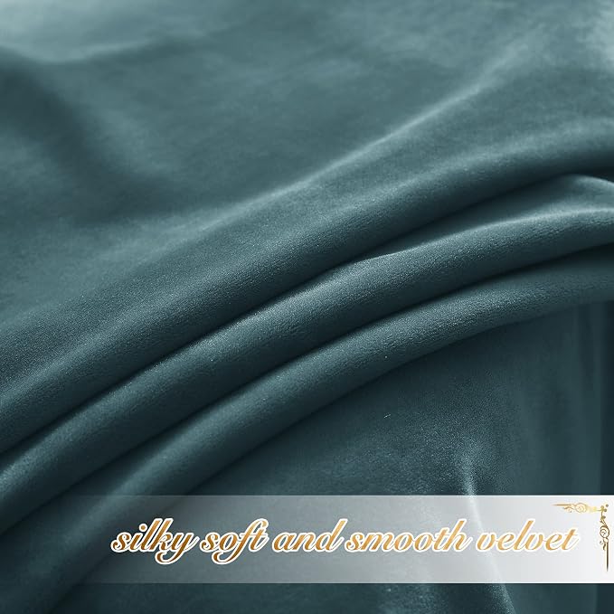 NICETOWN Greyish Blue Velvet Curtains 52" x 63", 2 Panels - Image 5