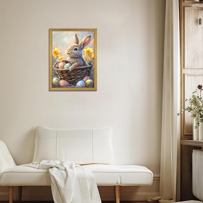 Easter Bunny Wall Art, Cute Rabbit Canvas Wall Decor Painting, Easter Eggs - Image 5