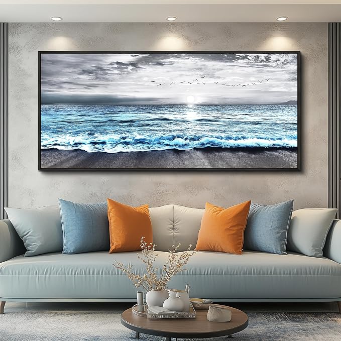 Wapluam Framed Wall Art for Bedroom Decor, Beach Canvas Wall Art Large Ocean - Image 9
