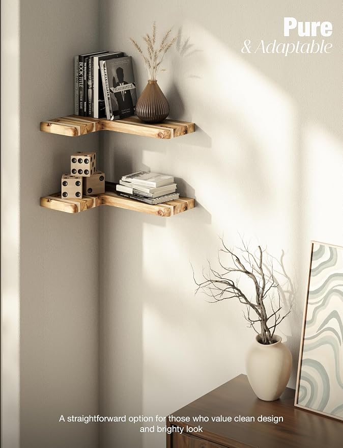 BATODA Acacia Corner Floating Shelves 17“x12”, Wall Shelves - Image 6