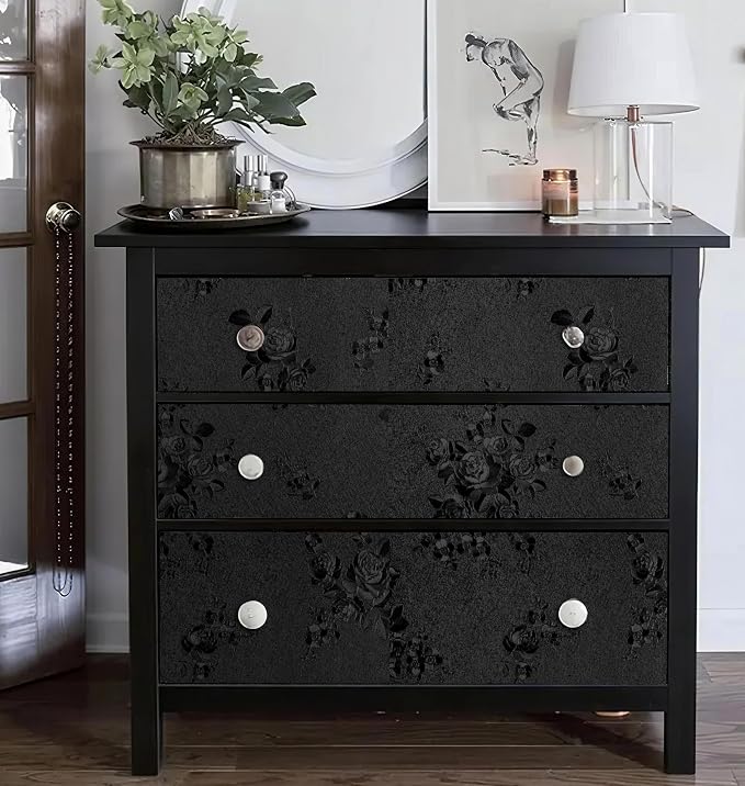 Erfoni Black Peel and Stick Wallpaper Black Floral Embossed Contact Paper - Image 3