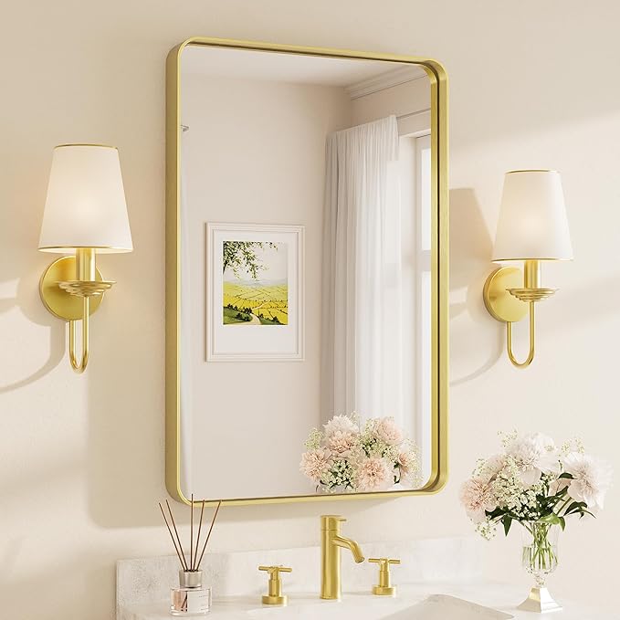 TETOTE Brushed Gold Bathroom Mirror, 24 x 36 Inch Metal Framed Mirror, Brushed by TETOTE