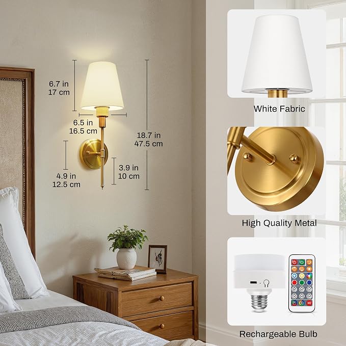 DORESshop Battery Operated Wall Sconce Set of 2, Wall Light Wireless Easy to - Image 7