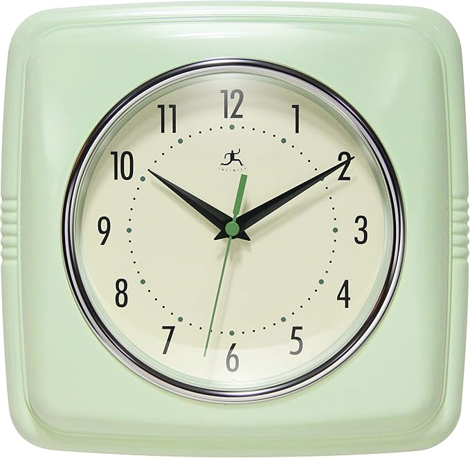 Infinity Instruments Retro Wall Clock – 9-Inch Square Silent Non-Ticking by InfinityInstruments