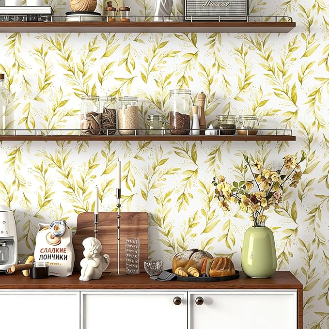 Livebor Leaf Peel and Stick Wallpaper Olive Leaf Contact Paper 17.7in x 393.7in - Image 4