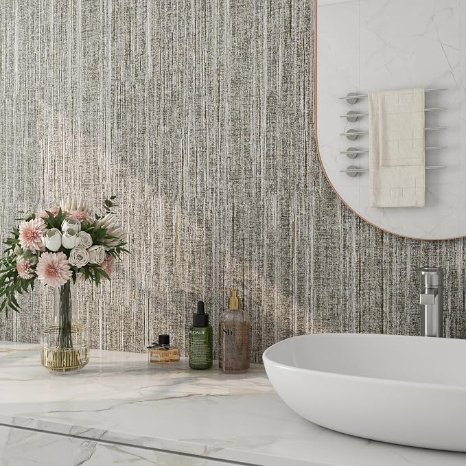 FunStick Taupe Grasscloth Peel and Stick Wallpaper Textured Grass Cloth - Image 3