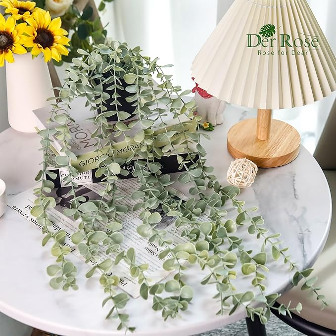 Der Rose 1Pcs Fake Plants Hanging Artificial Potted Faux Eucalyptus Plants - Image 2