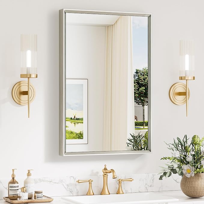 Keonjinn 20 x 30 Inch Brushed Nickel Bathroom Mirrors by Keonjinn