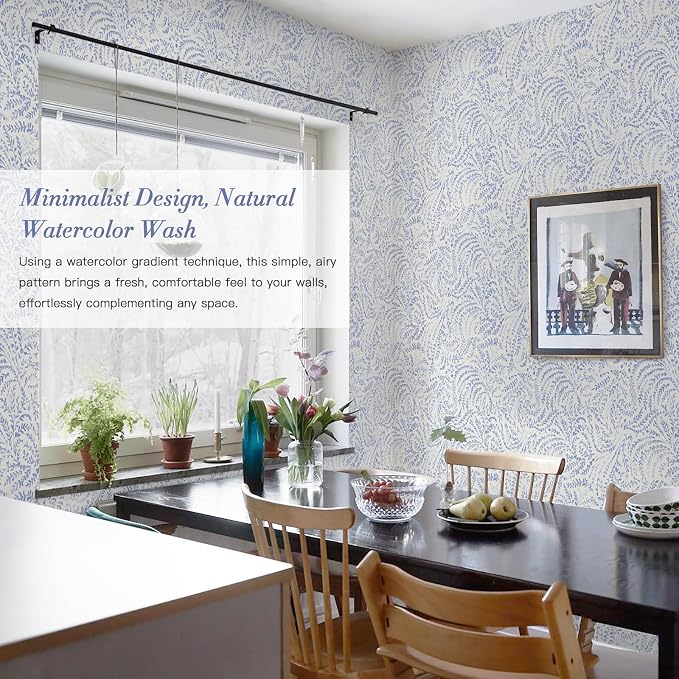 Heroad Peel and Stick Wallpaper Boho Blue Contact Paper Modern Botanical Wall - Image 3