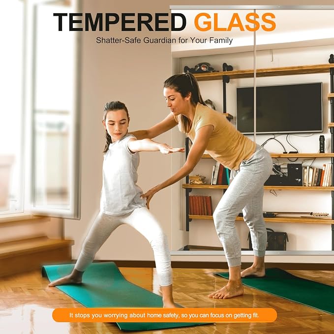 Delma Home Gym Mirror, Large Full Body Tempered Glass Frameless, Wall-Mounted - Image 2