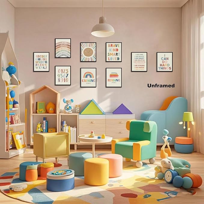 SEHSUVC Baby Alphabet 1 2 3 Wall Art Set of 9, Number Rainbow Canvas Posters - Image 3