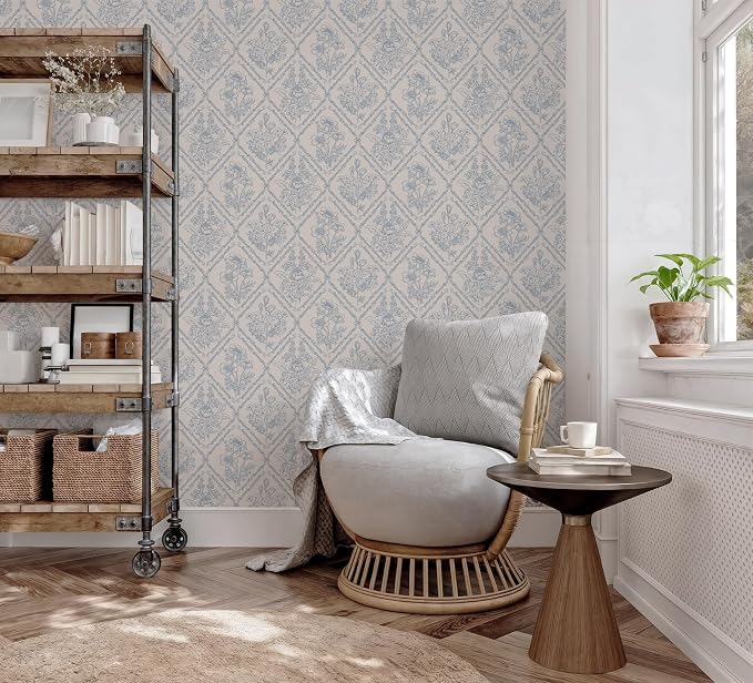 Toduso Peel and Stick Wallpaper Vintage Wall Paper Boho Contact Paper Blue - Image 8