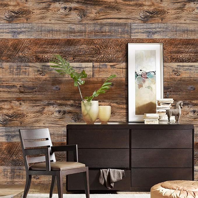 WENMER 23.6" x 394" Brown Wood Peel and Stick Wallpaper Shiplap Self Adhesive - Image 8