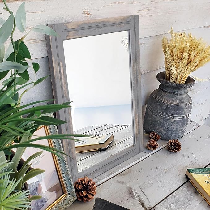AAZZKANG Wood Framed Mirror Rectangular Rustic Wall Mirrors Decorative Small - Image 6