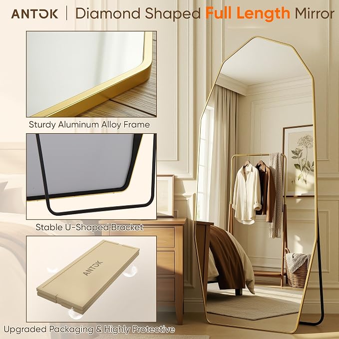 Antok Full Length Mirror, Free Standing Wall Mounted or Leaning Full Body Mirror - Image 6