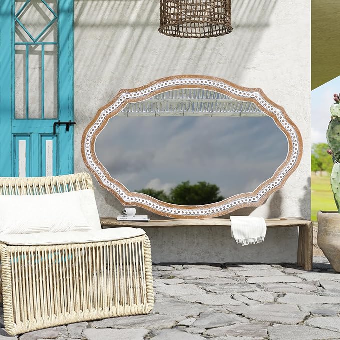 24x35 Inch Wooden Oval Mirror for Bathroom Over Sink, Rustic Farmhouse - Image 4