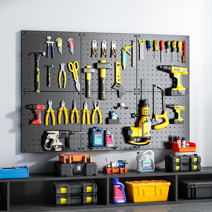 Peg Board, 6 Pack Black Peg Board Panels, 50lbs Load Capacity Each, Pegboard - Image 3