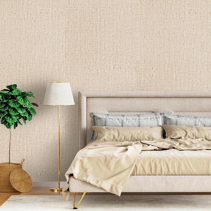 Beige Grasscloth Peel and Stick Wallpaper Textured Contact Paper 15.7inch x - Image 2