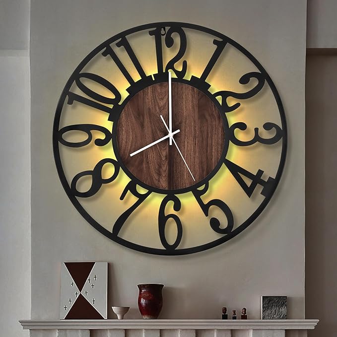 LEIKE Large LED Wall Clocks, Non Ticking, Battery Operated Rustic Round Modern by LEIKEWALLCLOCK