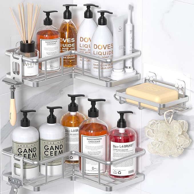 YASONIC Corner Shower Caddy Organizer, Self-Adhesive Rustproof Bath Shelves by YASONIC