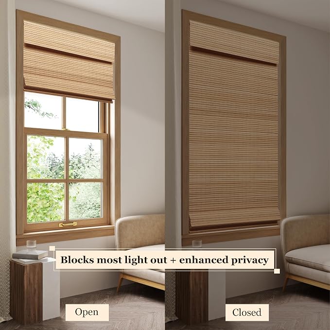 LUCKUP Cordless Bamboo Roman Blinds Shades - Image 2