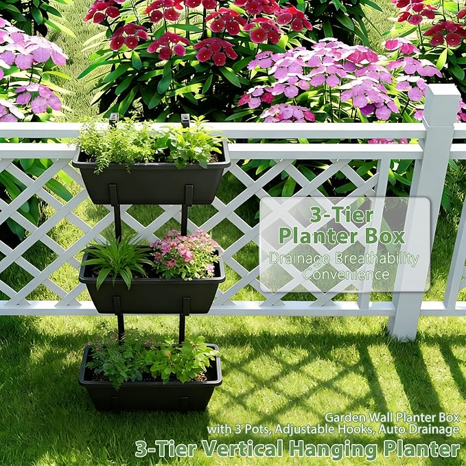 OYEAL Railing Planter Box 3 Tier Vertical Window Boxes Planter Outdoor - Image 6