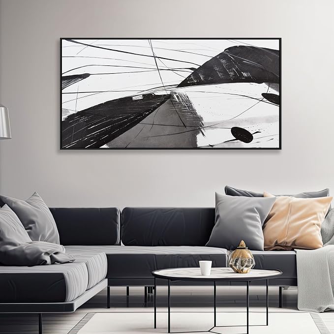 Abstract Canvas Art Home Wall Decor Black and White Abstract Wall Art Framed - Image 2