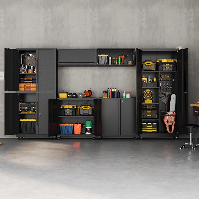 Garage Storage Cabinet with Wheels, Lockable Metal Storage Cabinet - Image 2