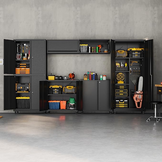 Garage Storage Cabinet with Wheels, Metal Storage Cabinet with 2 Doors and - Image 2