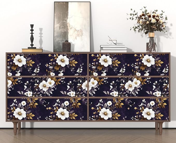 Vintage Floral Wallpaper Peel and Stick Purple White Flowers Contact Paper - Image 3