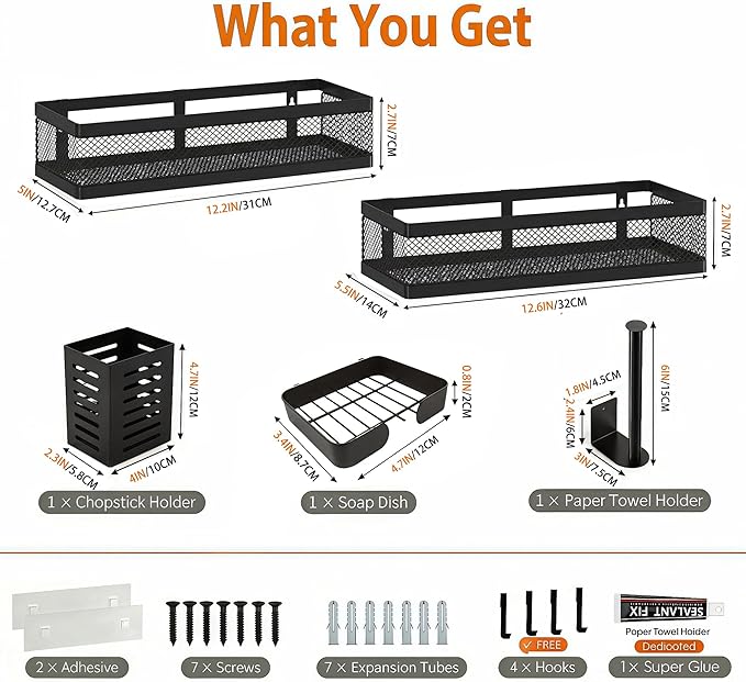 PUSDON 5-in-1 Wide Wall Mount Wrapped Mesh Kitchen Organizer & Shower Caddy Kit - Image 3