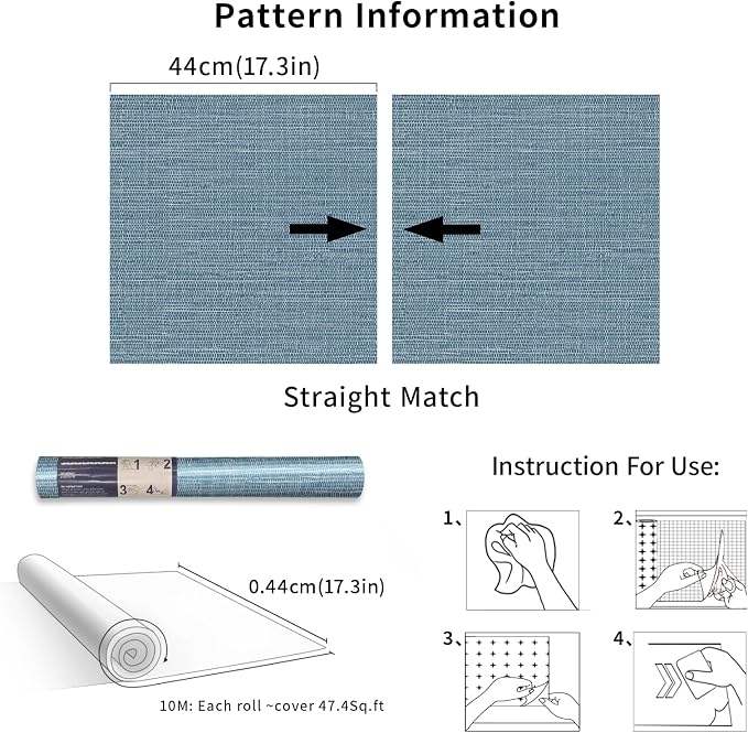 Simon&Siff Grey Blue Textured Grasscloth Peel and Stick Wallpaper 17.7"x394" - Image 8