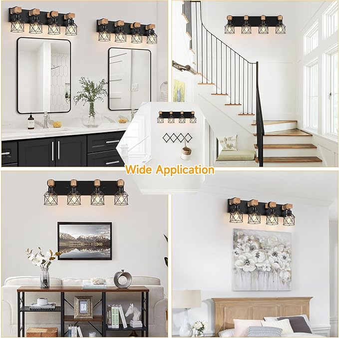 FadimiKoo 4-Light Rustic Style Wood Bathroom Vanity Light Fixtures, Farmhouse - Image 7