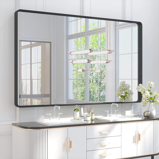 TETOTE 60 x 36 Inch Bathroom Mirror, Matte Black Metal Frame Modern Farmhouse by TETOTE