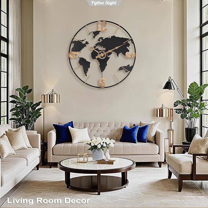 Pytha Sight 24 Inch Large Wall Clock, Modern Decorative Big World Map - Image 6